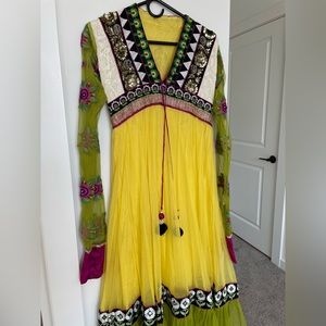 Beautiful Indian dress/lehenga, with green pajamas and matching chunni.